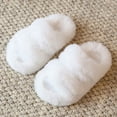 thumbnail image 2 of eczipvz Toddler Girls Fluffy Slippers for Kids 4-11T Cute Fuzzy Slippers Open Toe Warm Slides Plush Slip on House Indoor Slippers for Girls (White,11.5), 2 of 6