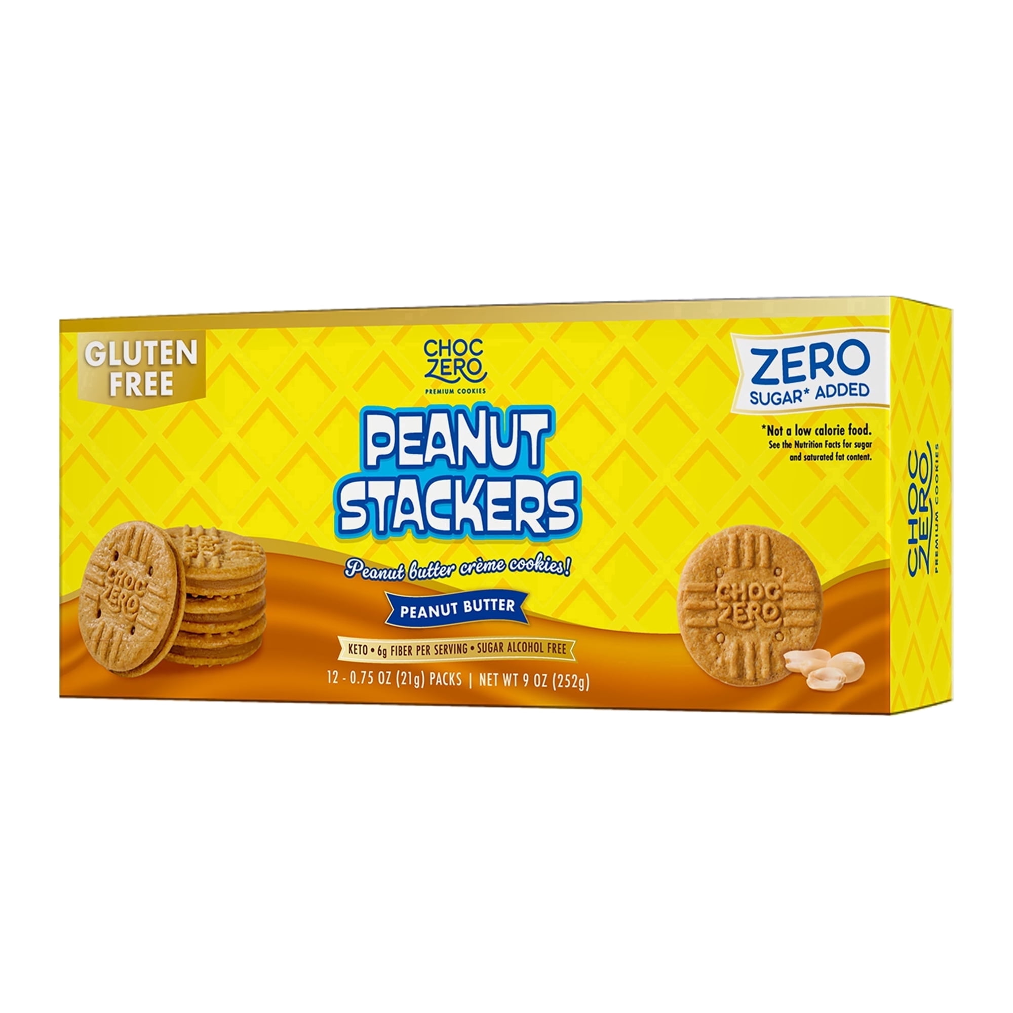 ChocZero Sugar Free Peanut Butter Sandwich Cookies, Peanut Stackers, Keto, Gluten Free, 9 oz Box