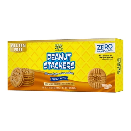ChocZero Sugar Free Peanut Butter Sandwich Cookies, Peanut Stackers, Keto, Gluten Free, 9 oz Box