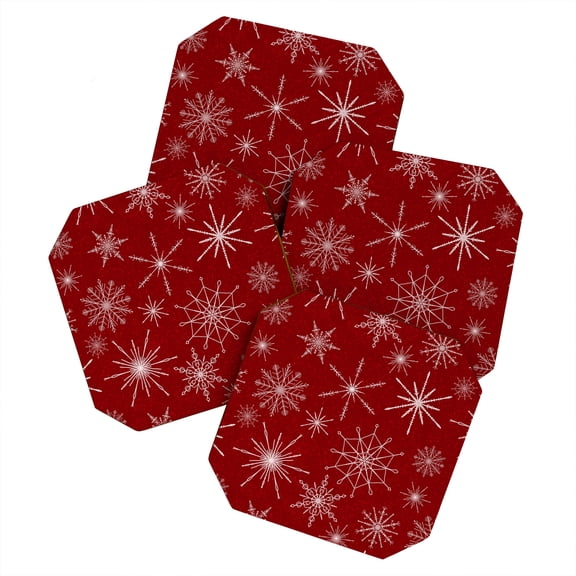 Society6 Snowflakes Red by Jacqueline Maldonado Coaster Set