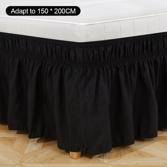 Drop Bed Skirt Adjustable Elastic Bed Dust bed skirt bed skirt Ruffle Polyester Mattress Decor Bedding Supplies, 150x200+40, Black
