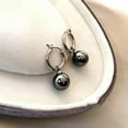 thumbnail image 3 of K-KED New 8/10/12/14/16mm Black South Sea Shell Pearl Silver Hook Dangle Earrings-16 mm, 3 of 6