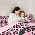 thumbnail image 4 of Manfei Pink Leopard Print Bow Letter C Twin Comforter Sets for Girls, Fashion Initial Bedding Set, Pink Reversible, 2-Piece, 4 of 6