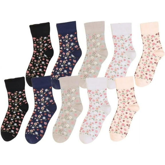 YooGuoGuo 5/10 Pairs Vintage Floral Socks for Women, Combed Cotton Moisture-wicking Breathable Crew Socks