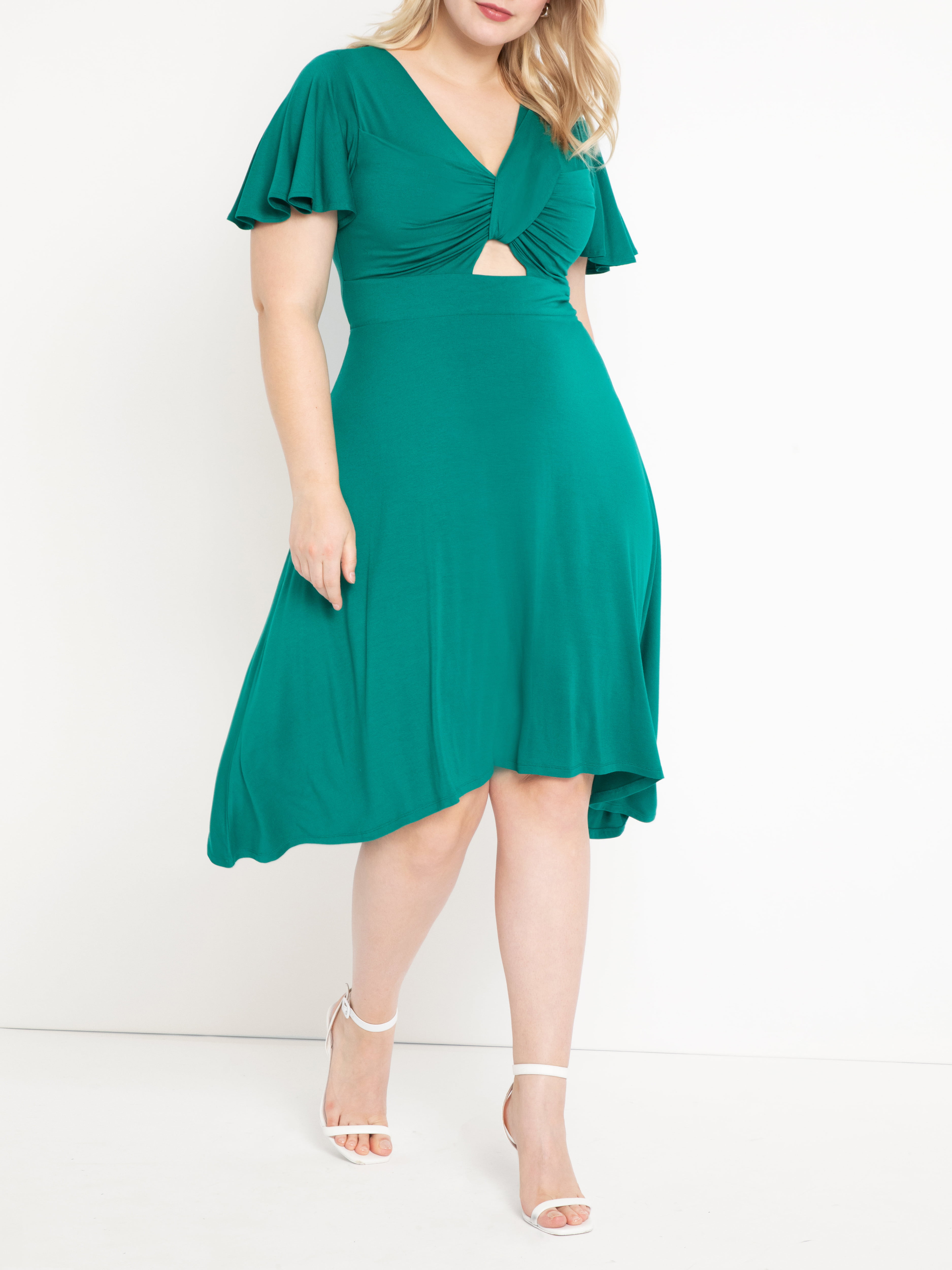ELOQUII Women's Plus Size Cutout Detail Flutter Sleeve Dress - Walmart.com