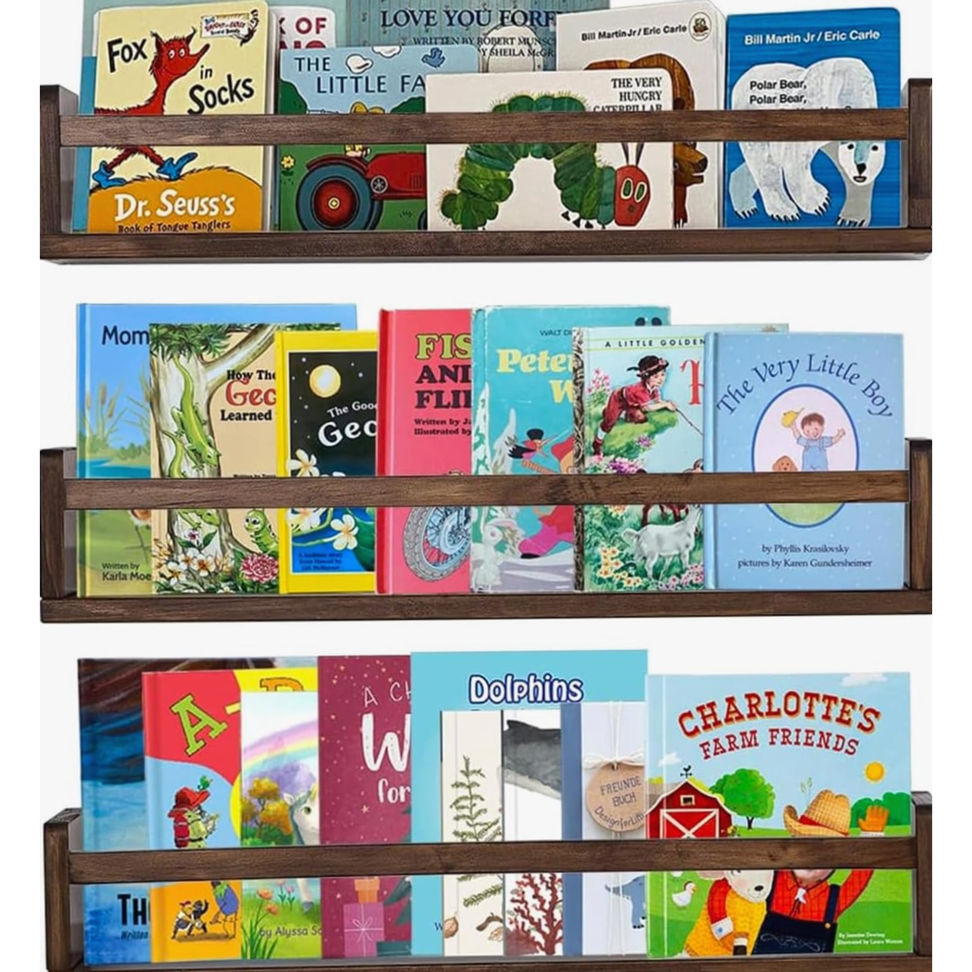 Book Shelves Deep Walnut Floating Bookshelf for Kids Room Wall Mounted Floating Shelves Solid Bookshelf Decor for Kitchen