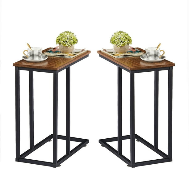 VECELO Set of 2 CShaped Sofa Side Table, Wood Narrow End Table with