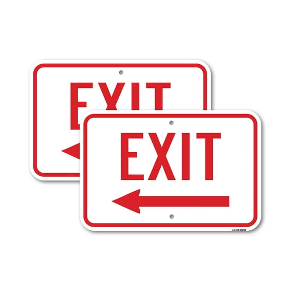 (2 Pack) Exit With Left Arrow | 18" X 24" Heavy-Gauge Aluminum Sign | Rust Free Aluminum, Weather Resistant, Waterproof, Fade Resistant, 2 Pre-drilled Holes