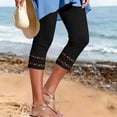thumbnail image 2 of XPMWRP Women Stretch Denim Capri Leggings Double Layer Eyelet Stripe Hem High Waist Casual Summer Jeans with Pockets Black XXL, 2 of 9