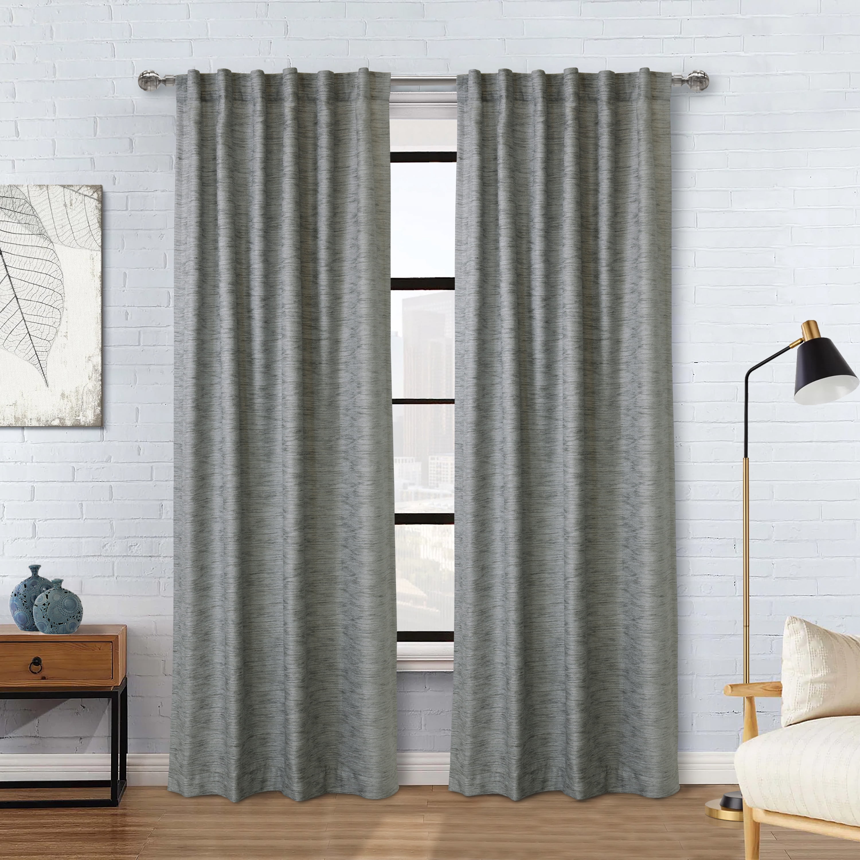 Oshawa Light-Filtering Opulant Textured Monotone Slub Dual Header Curtain Panel 52" x 95" in Grey