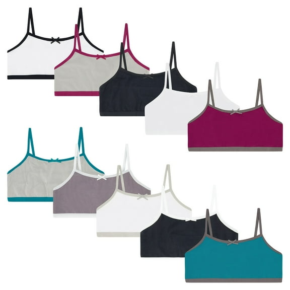 Buyless Fashion Girls Training Bra Cotton Cropped Cami Spaghetti Strap Brallete (10 Pack) - MT10-GA1-S