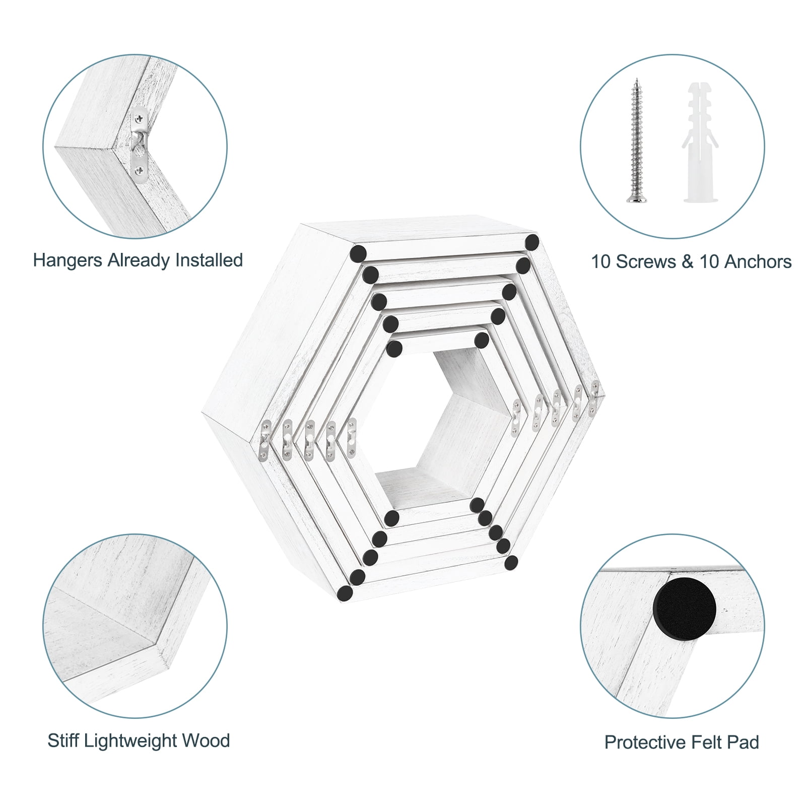 Hexagon Floating Shelves 5 Different Sizes Honeycomb Shelves for Wall, White