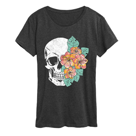Instant Message - Tie Dye Hibiscus Skull Short Sleeve Graphic T-Shirt
