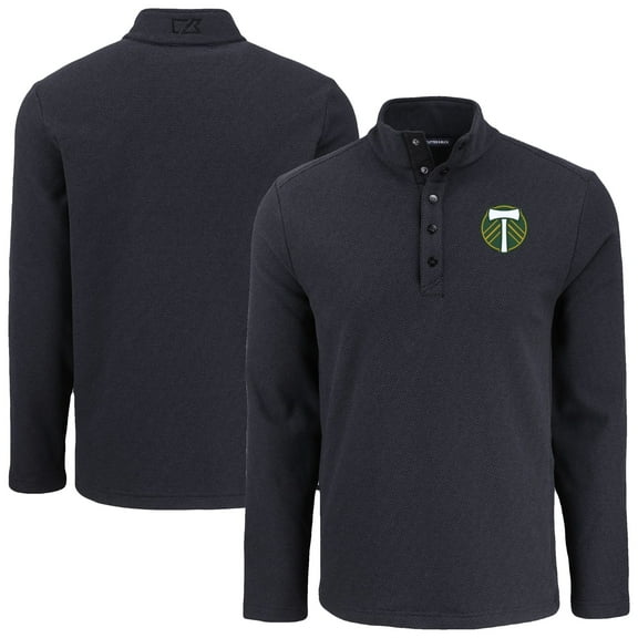 Men's-Cutter & Buck  Black Portland Timbers Hunts Point Eco Textured Fleece Recycled Quarter-Snap Pullover Top
