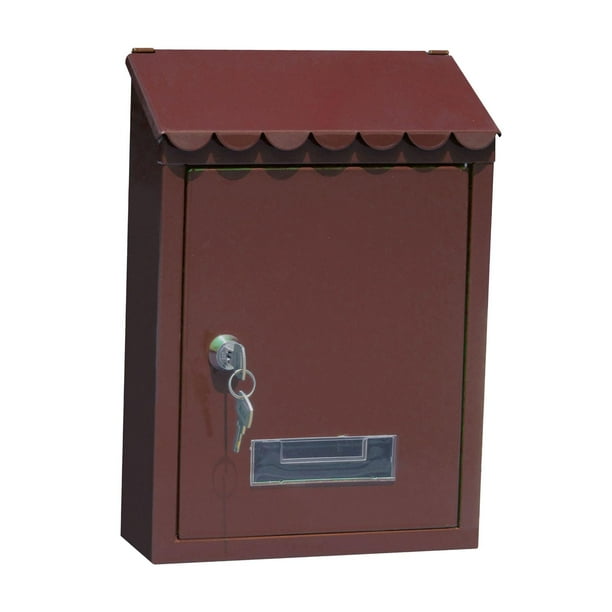 Buzón de metal resistente a la oxidación para correo postal de 8 x 2,6 x 12 pulgadas con cerradura para montaje en pared marrón