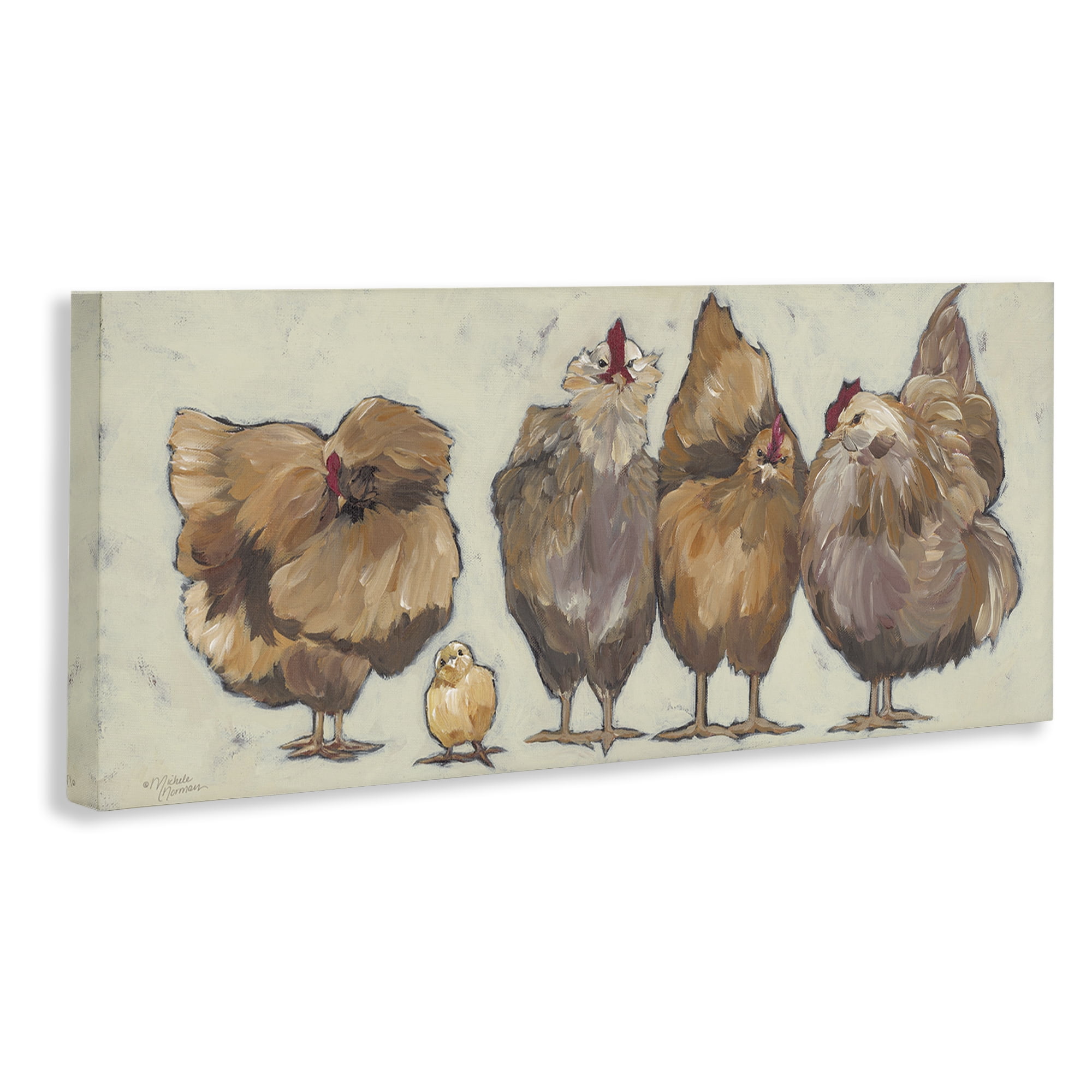 Stupell Industries Brown Hens and Chick Animals & Insects Painting Gallery Wrapped Canvas Art Print Wall Art, 24 x 10