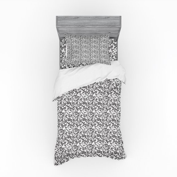 Ambesonne Floral Bedding Set 3 Pcs, Blossoming Garden Streaks, Twin, Charcoal Grey and White
