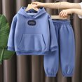 thumbnail image 2 of NOLDARES Boy's And Girls 2 Piece Outfits Long Sleeve Hooded and Sweat Pants Pullover Letter Print Tops, Elastic Waistband, Boys Fall Winter Sets(Y158-Blue), 2 of 9