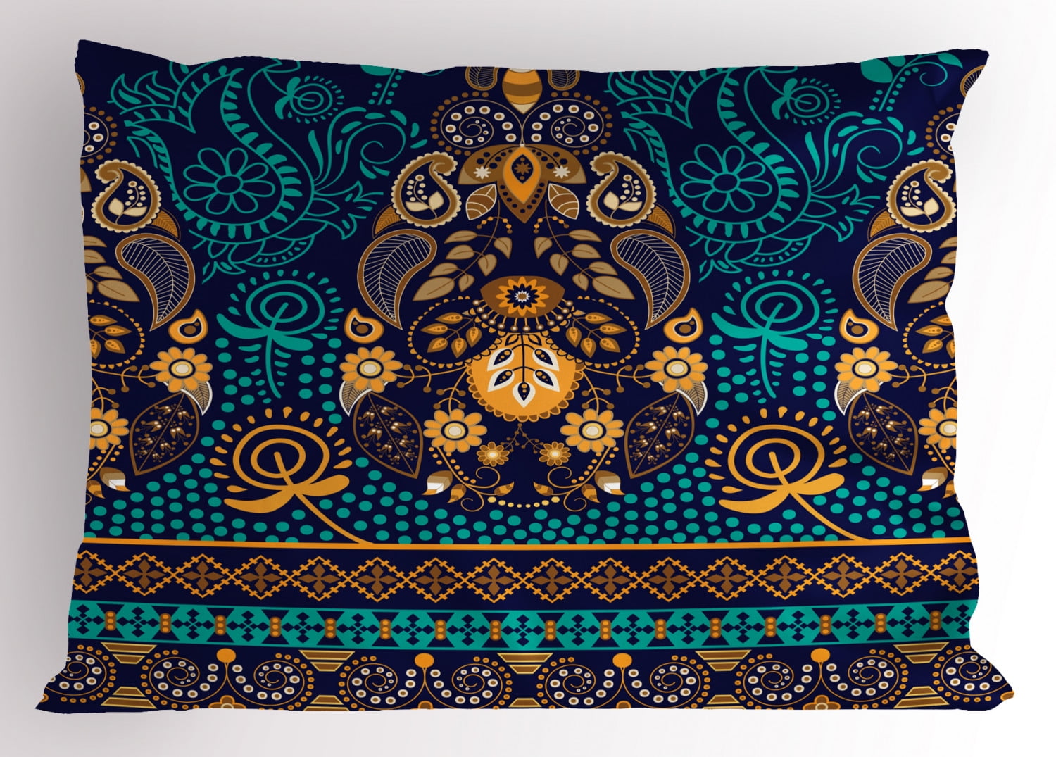 Paisley Pillow Sham Ethnic Backgrounded Design with the Pattern of