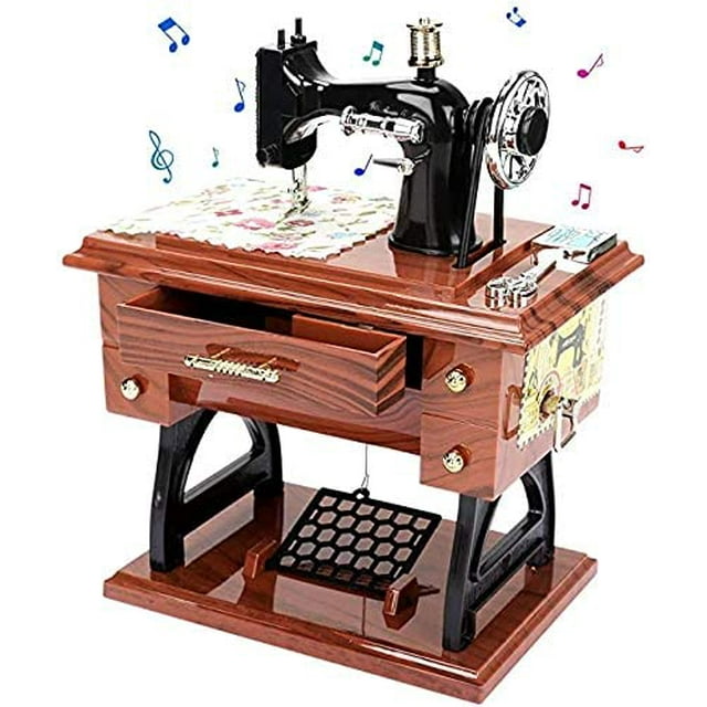 Boîte à Musique Vintage Mini Machine à Coudre Style boîte à Musique mécanique Cadeau pour Anniversaire noël Saint Valentin décoration de la Maison Artisanat
