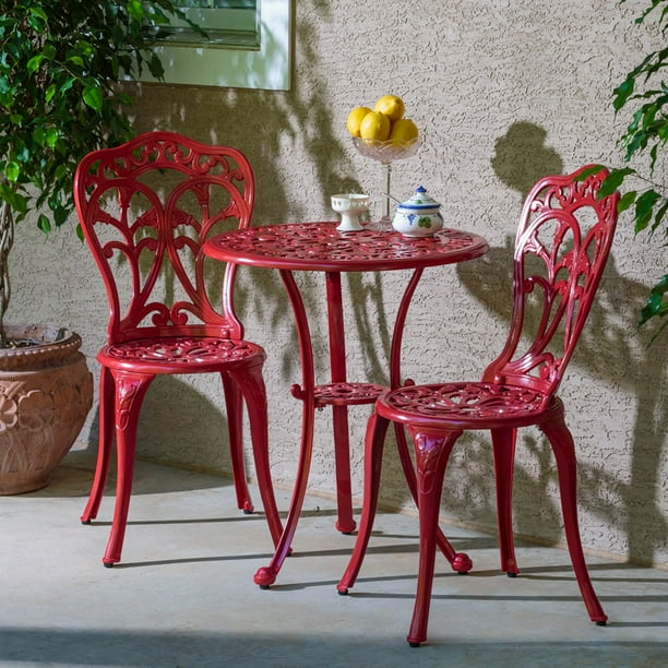 Alfresco Home Triora Cast Aluminum Bistro Set, Lipstick Red Finish