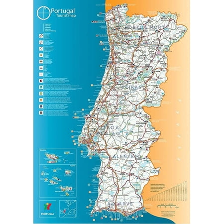 Iconic Arts Laminated 24x34 Poster: Physical Map - Maps of Portugal Detailed map of Portugal in English Tourist map of Portugal Road map of