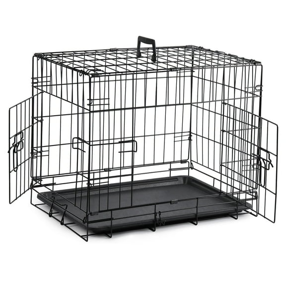 ZephyPaws 24" 2-Door Adjustable Outdoor Wire Crate for Cats & Dogs with Cage, Plastic Pan