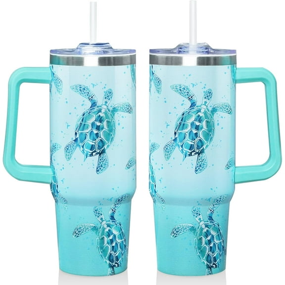 30 Oz Sea Turtle Tumbler with Handle and Straw, Insulated Stainless Steel Coffee Travel Cup Mug Water Bottle, Christmas Unique Cute Sea Turtle Gifts for Women Turtle Lovers Mom Men