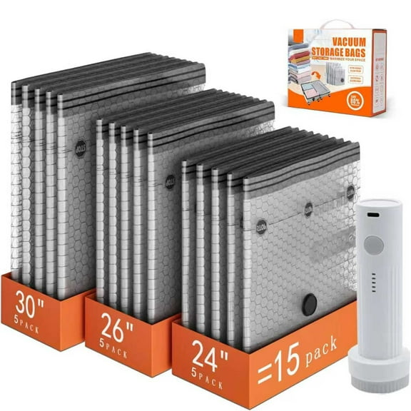 Vacuum Bags for Travel with , 15 Pack Carry-on Size Compression Packing Bags for Luggage and Suitcase, Space Saver for Clothes and Clothing Travel