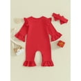 thumbnail image 5 of FEORJGP Infant Baby Valentine's Day Clothes Newborn Girls Rompers Heart Letter Print Crew Neck Jumpsuit Flare Long Sleeve Romper Toddler Bodysuits with Headband, 5 of 9