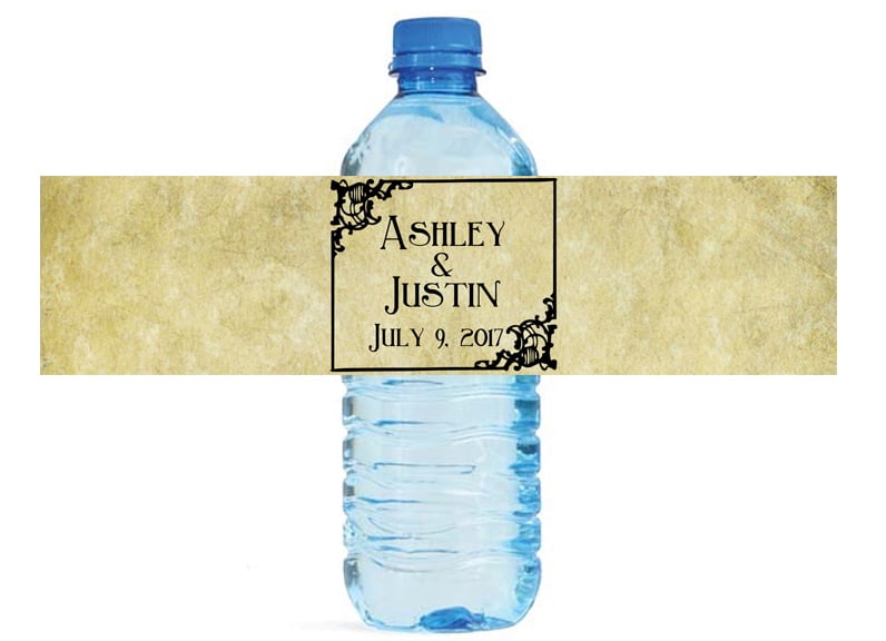 100 Hand Drawn VIntage Box Wedding Anniversary Engagement Party Water Bottle labels Birthday Party Easy to Use Self Stick Labels