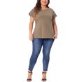 thumbnail image 2 of Blusas de verano sólidas para mujeres de tallas grandes Agnes Orinda con panel de encaje y mangas cortas huecas 4X marrón, 2 of 6