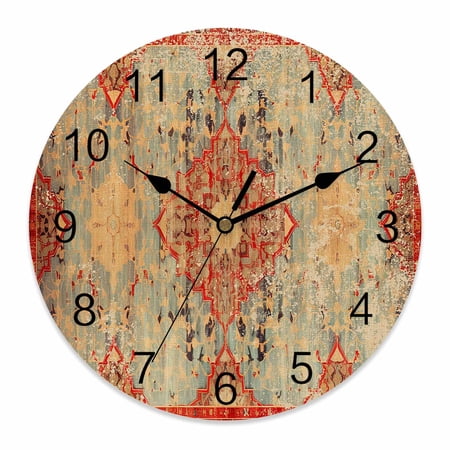 12 Inch Turkish Boho Wall Clock, Wallpaper Murals Retro Medieval Battery Operated Silent Non Ticking Clocks, Easy to Read Round Wall Clock for Kitchen/Living Room/Bedroom/Bathroom