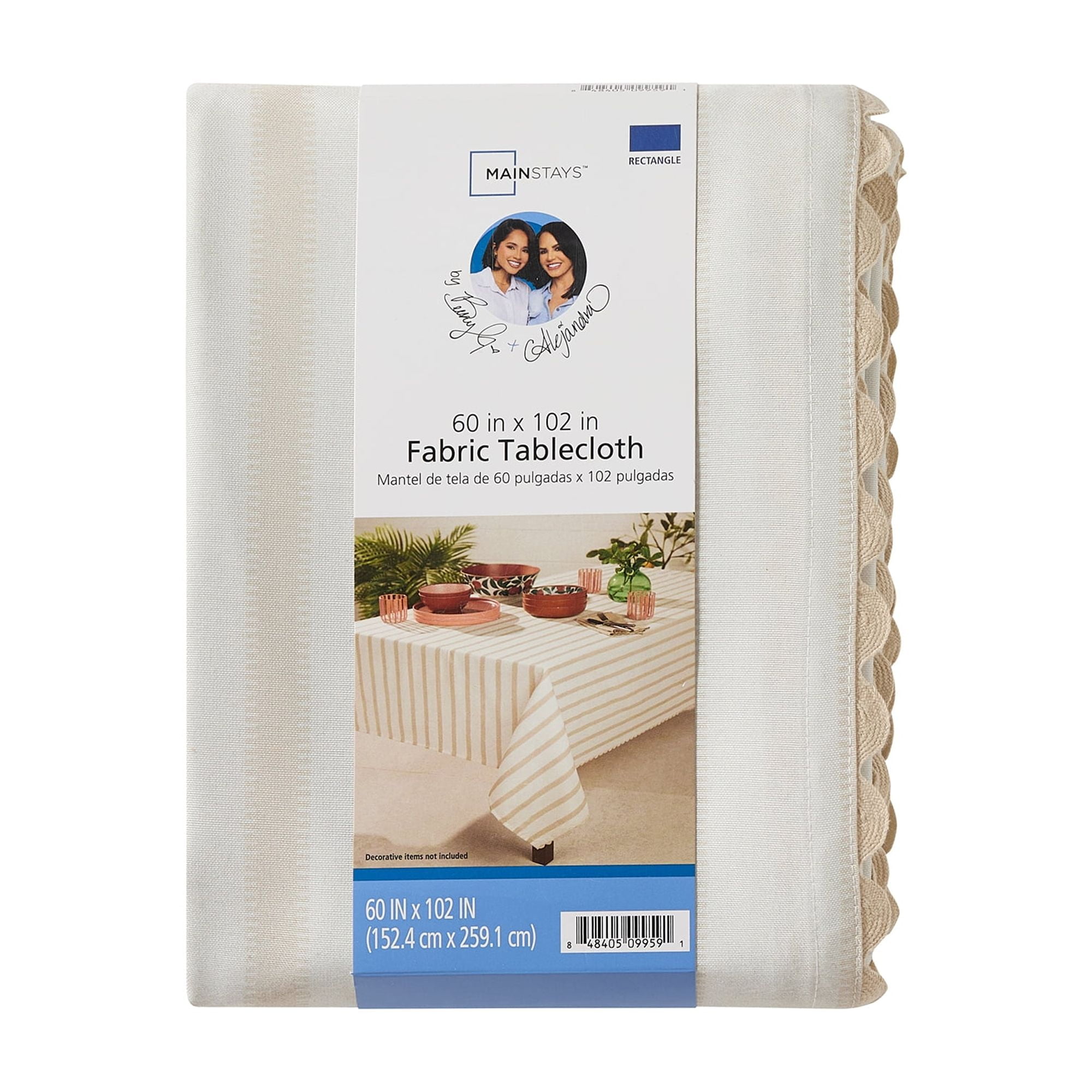 Mainstays by Becky G. & Alejandra Fabric Tablecloth, Beige Stripe, 60" x 102"