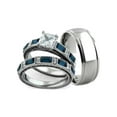 thumbnail image 1 of His and Her 3pc Stainless Steel Antique and Brush Metal Wedding Engagement Ring Set Size Women's 08 Men's 10, 1 of 6