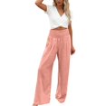 thumbnail image 2 of Delayuji Women's Linen Pants High Waist Wide Leg Pant Loose Fit Wide Leg Casual Beach Pants With Pockets, 2 of 5