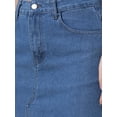 thumbnail image 5 of INSPIRE CHIC Women's Denim Front Slit Raw Hem High Waisted Stretch Midi Jean Skirts L Blue, 5 of 6