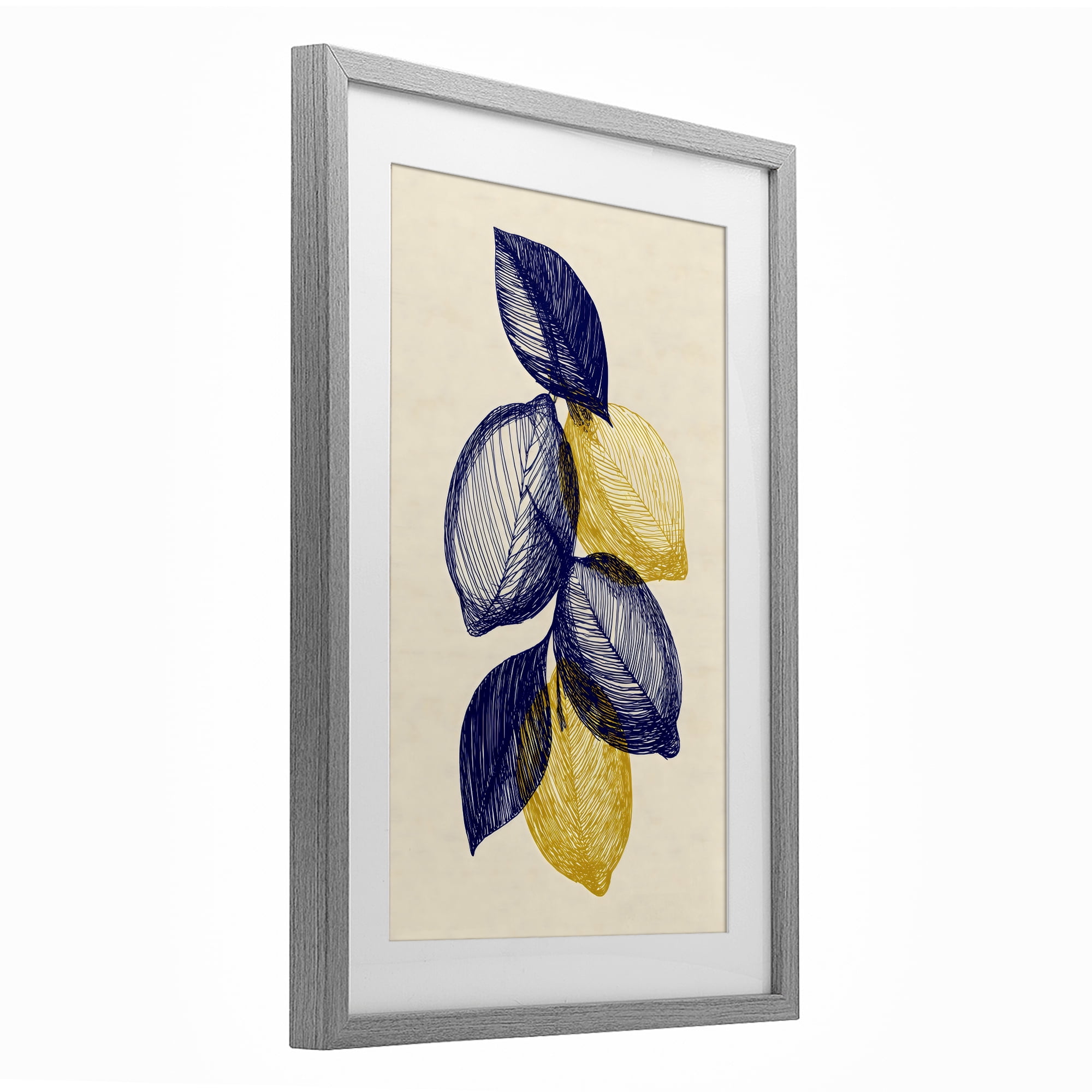 Stupell Industries Navy Lemons Botanical Sketch Gray Framed Print Under Glass, design by Petal Prints Design