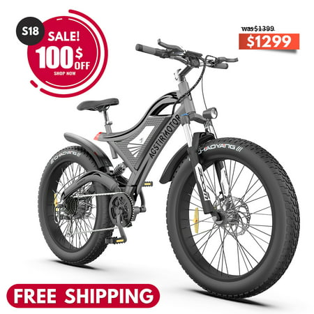 "Aostirmotor Electric Mountain Bike 48V15Ah Removable Lithium Battery, Fat Tire Ebike 26x4.0 inch Electric Bike for Adults"