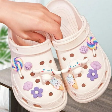 

Sanrio Accessories Shoe Charms Buckle Anime Kuromi Cinnamoroll Hello Kitty Melody Cartoon DIY Combiation Girl-+【12】