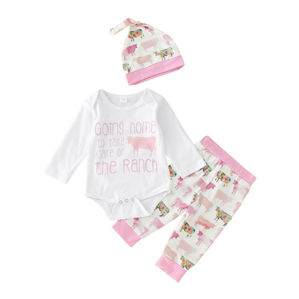 Gibobby Conjunto de Sudadera y Pantalón 3 uds Conjuntos de ropa de otoño para recién nacidos, niños y niñas, con estampado de letras de manga larga(Rosa,0-3 Months)