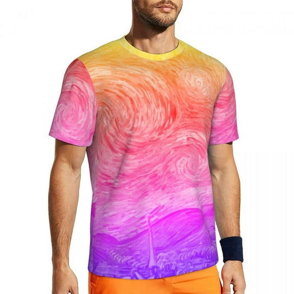The Starry Night T Shirt Abstract Ombre Fashion Gym T-Shirts Short-Sleeve Breathable Tops