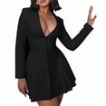 thumbnail image 3 of Robe Blazer Mini Élégante pour Femme à Col en V Profond, Manches Longues, Boutonnée, Plissée, Noire, P, 3 of 9