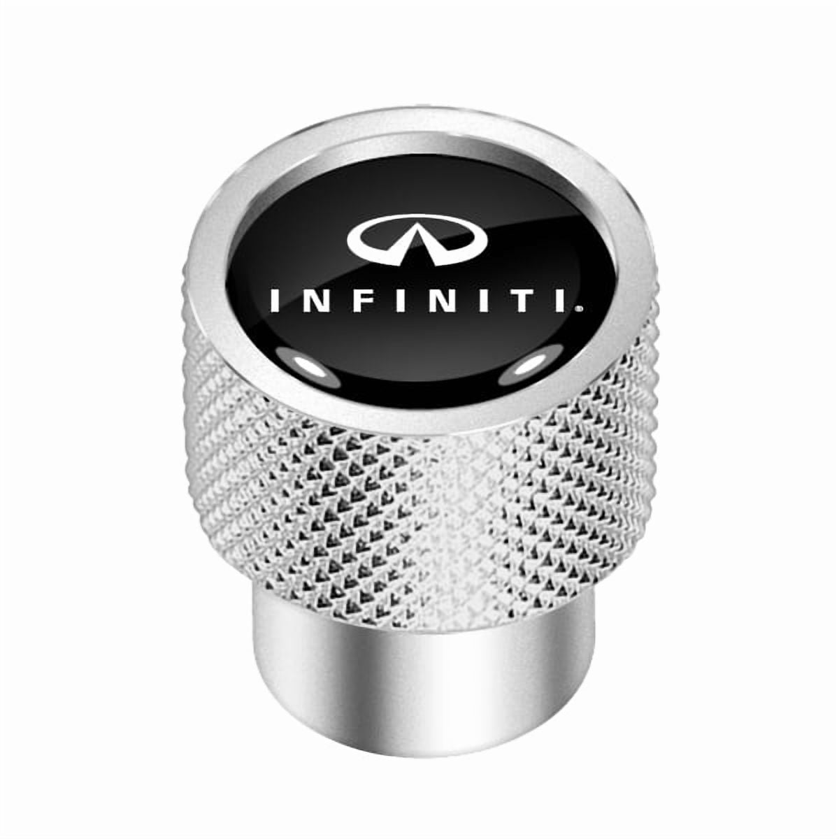 INFINITI logo in Black on Shining Silver Aluminum Tire Valve Stem Caps