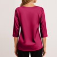 thumbnail image 4 of Dressy Tops for Women 3/4 Length Sleeve Silk Satin Blouses Business Work T Shirts Loose Fit Cowl Neck Spring Summer Outfits 2026 #03Purple 2XL, 4 of 6