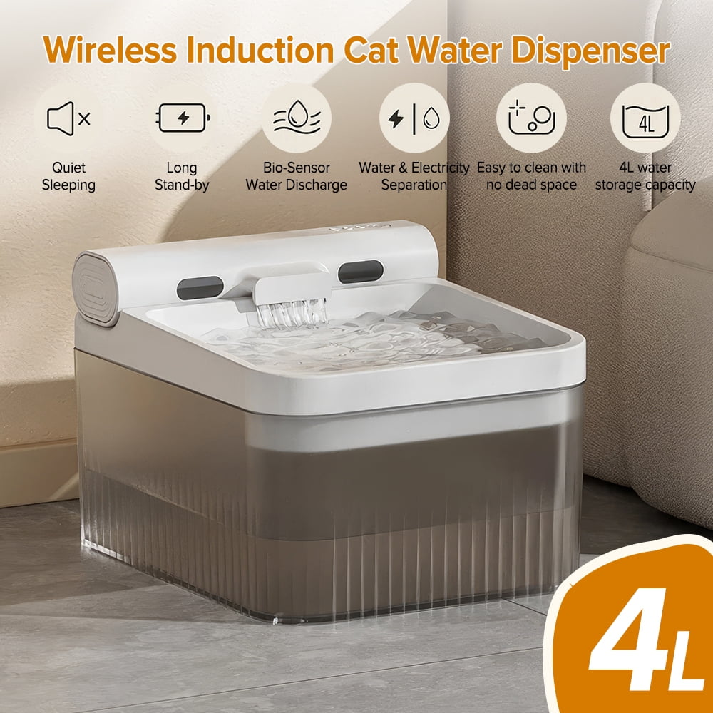 Wireless Cat Water Dispenser, 4L Rechargeable Pet Water Fountain with Motion Sensor, 3 Adjustable Modes, BPA-Free & 6 Filter Cotton - No Cable Restriction for Cats & Dogs