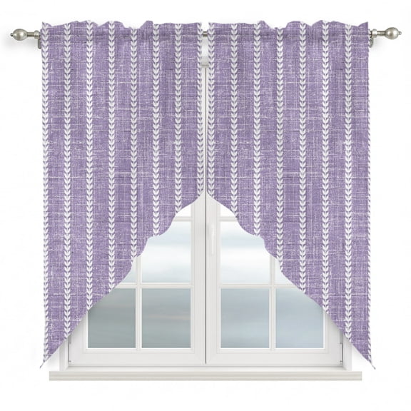 Lavender Purple Striped Swag Valances for Windows, Kitchen Curtains 36 Inch Length 2 Panels Set, Modern Simple Lines Art Short Curtains for Small Windows Rod Pocket Cafe Curtains Drapes 28"x36"