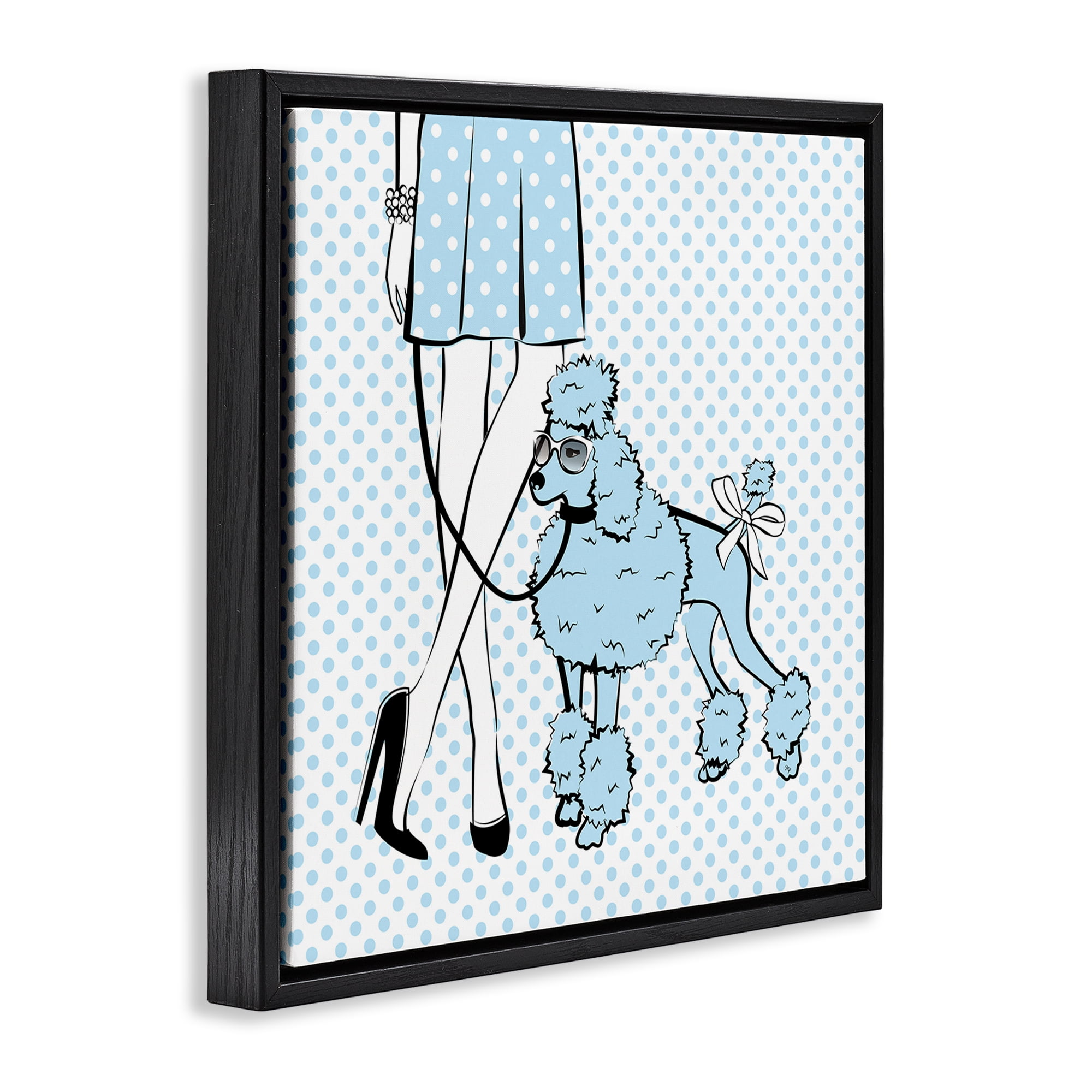 Stupell Industries Dotted Girl & Poodle Novelty Painting Black Floater Framed Art Print Wall Art, 18 x 18