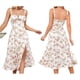 thumbnail image 3 of Vestido Midi con Corsé, Aberturas Fluidas y Cordones para Mujer, Vestido Informal de Verano de Corte A para Fiesta de Té. Flores Rosas XL, 3 of 6