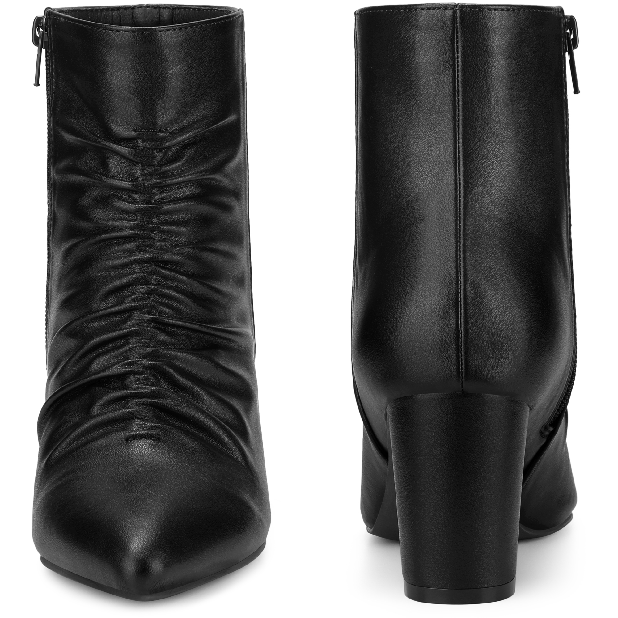 DARING DIVA Ruched Dress Boots Pointed Toe Chunky Heels Ankle Boots Black 6